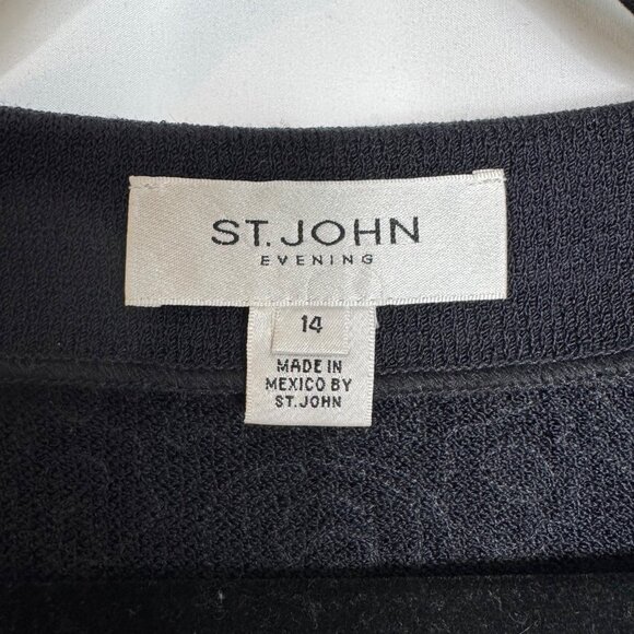 St. John Evening Black Embroidered Rhinestoned Wool Blend Formal Cardigan Sz 14 - Picture 4 of 13